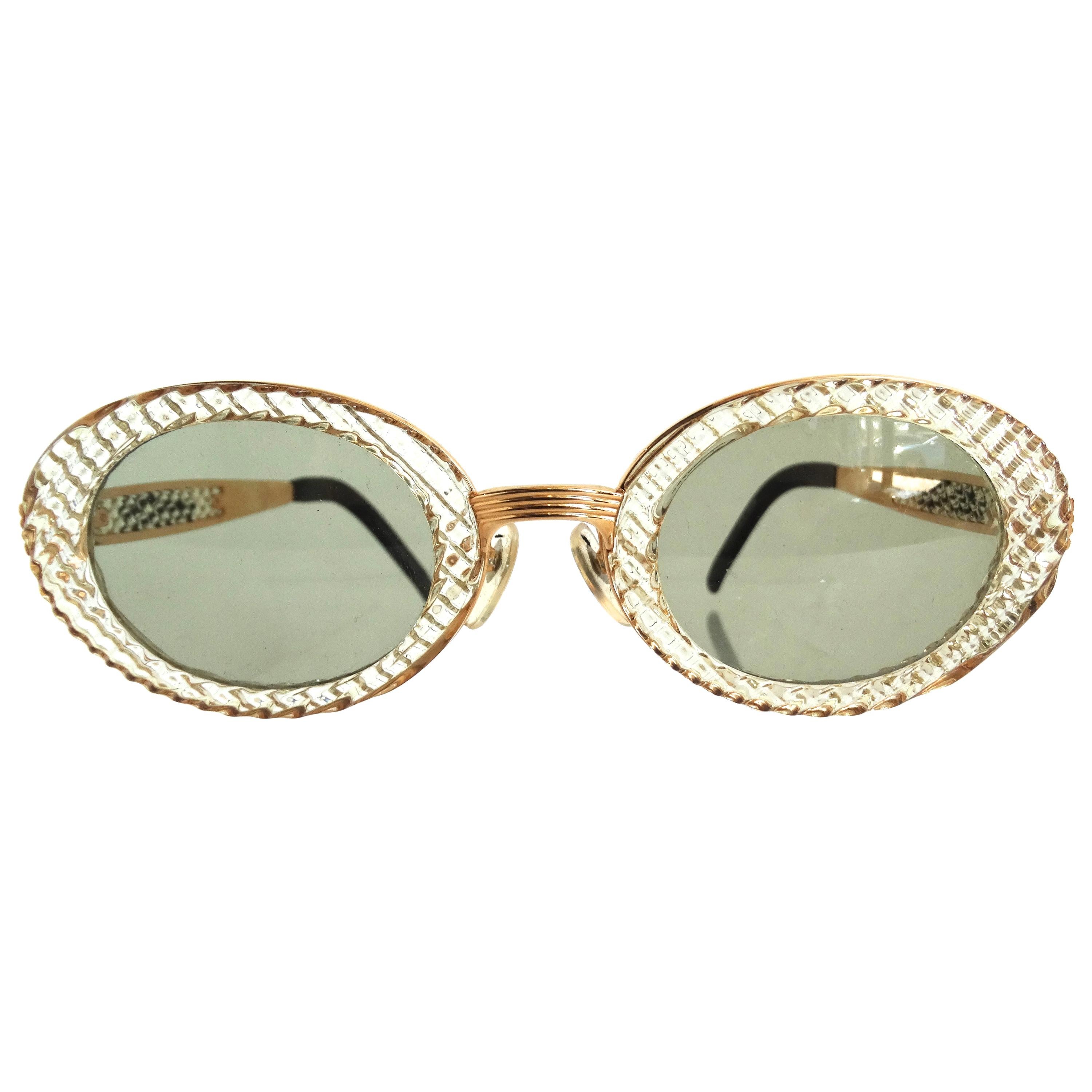 John Paul Gaultier 1990s Textured Oval Fancy Sunglasses 