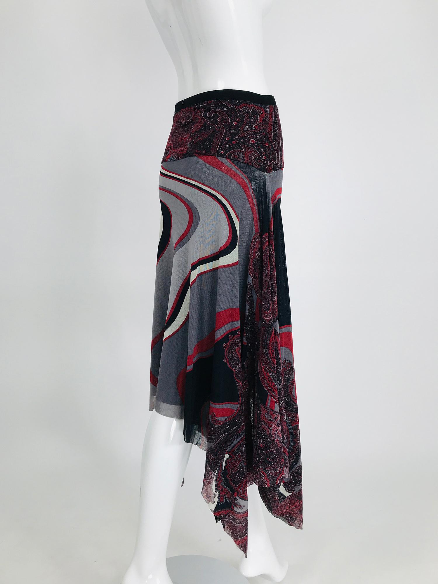 John Paul Gaultier Soleil Printed Mesh Asymmetrical Skirt 6