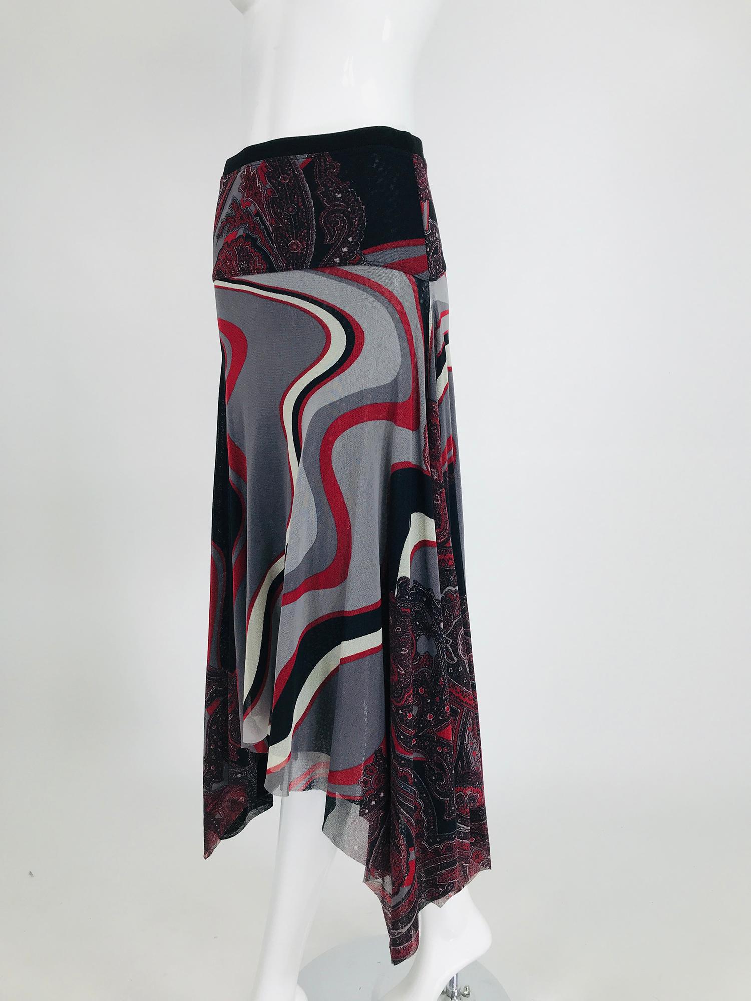 Black John Paul Gaultier Soleil Printed Mesh Asymmetrical Skirt