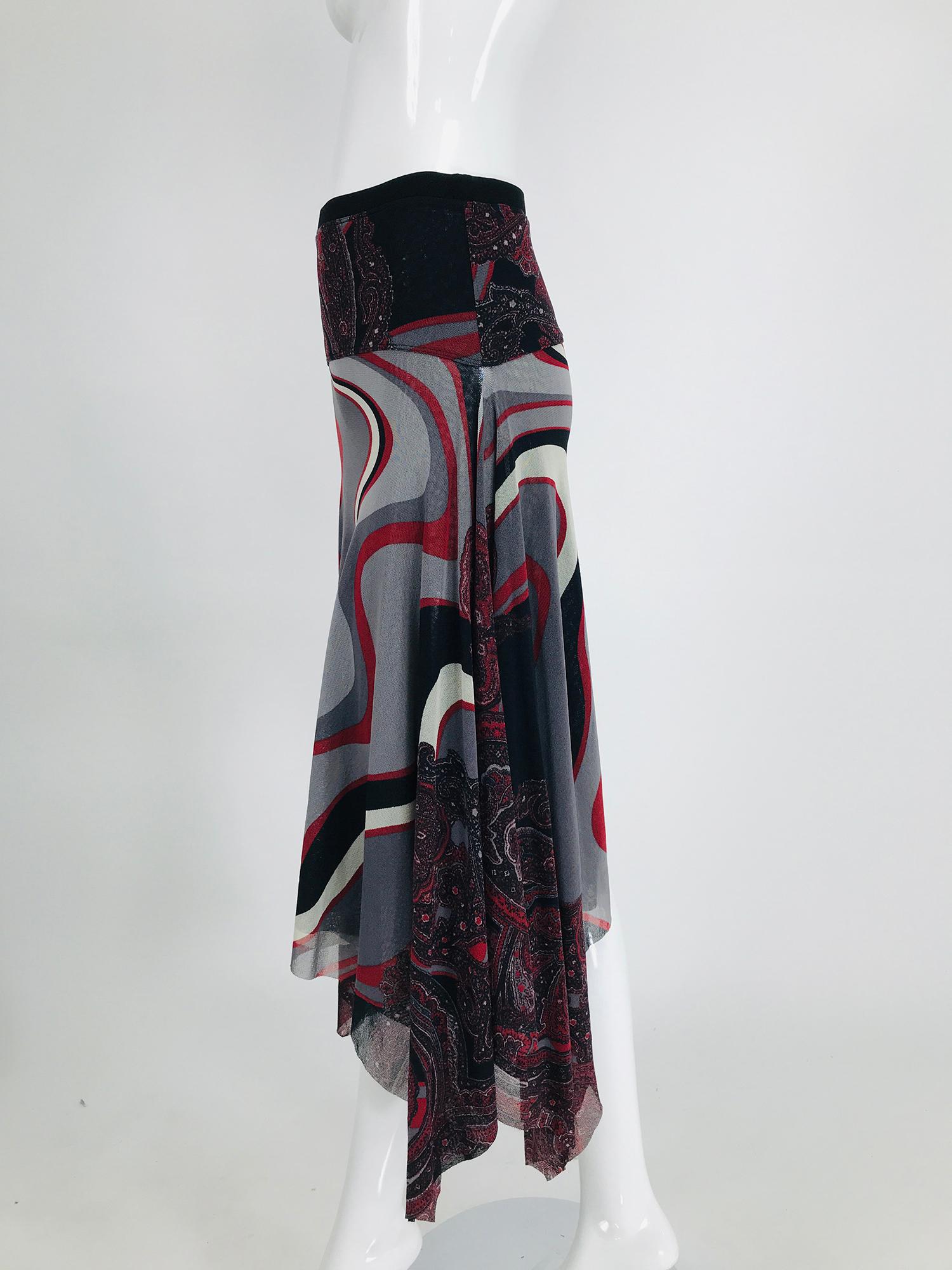 John Paul Gaultier Soleil Printed Mesh Asymmetrical Skirt In Good Condition In West Palm Beach, FL
