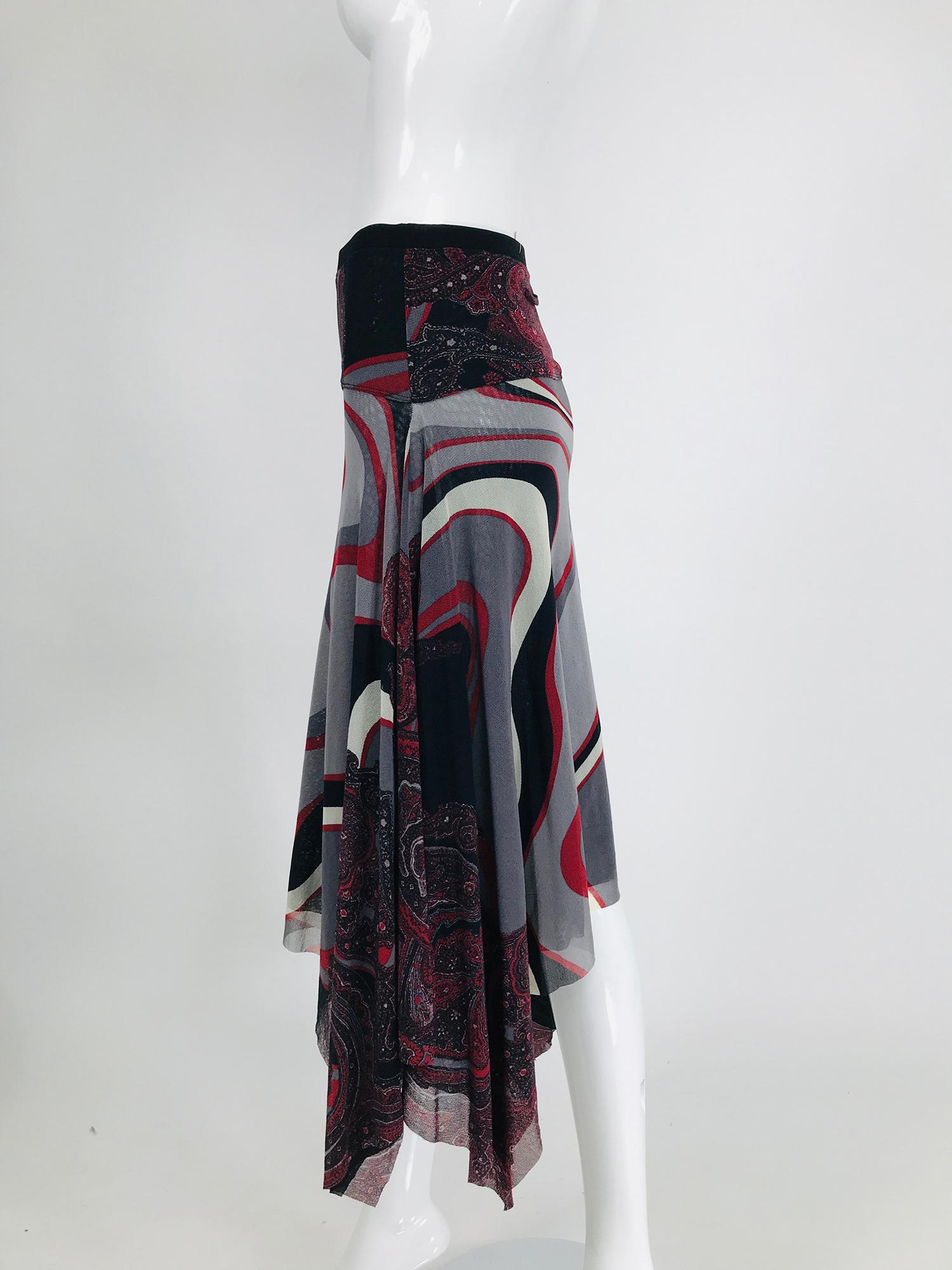 Women's or Men's John Paul Gaultier Soleil Printed Mesh Asymmetrical Skirt