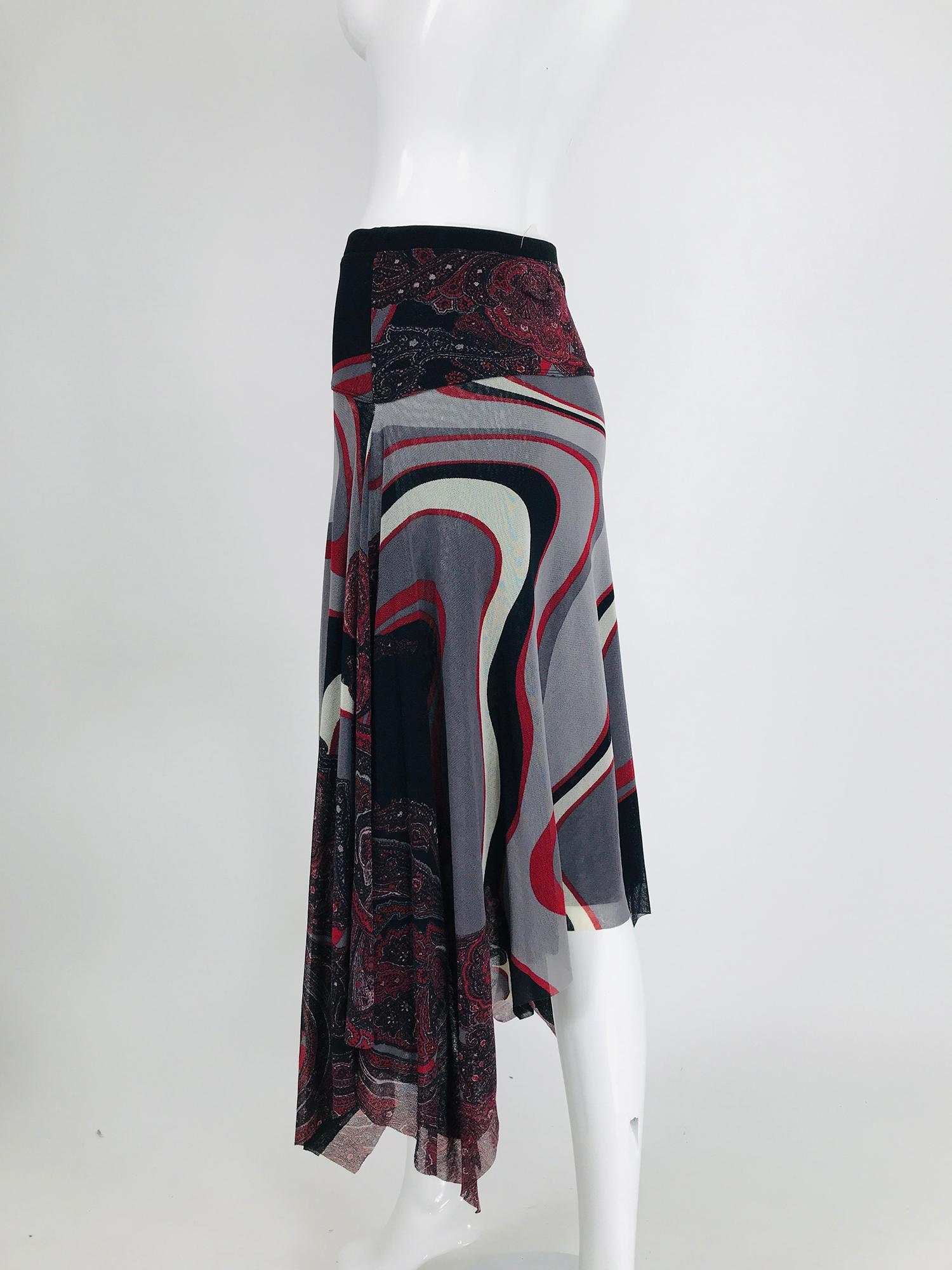 John Paul Gaultier Soleil Printed Mesh Asymmetrical Skirt 1