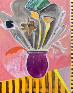 Another Flower Painting- Acrylic Paint, Canvas, Graphite, Still Life, Pink, Blue