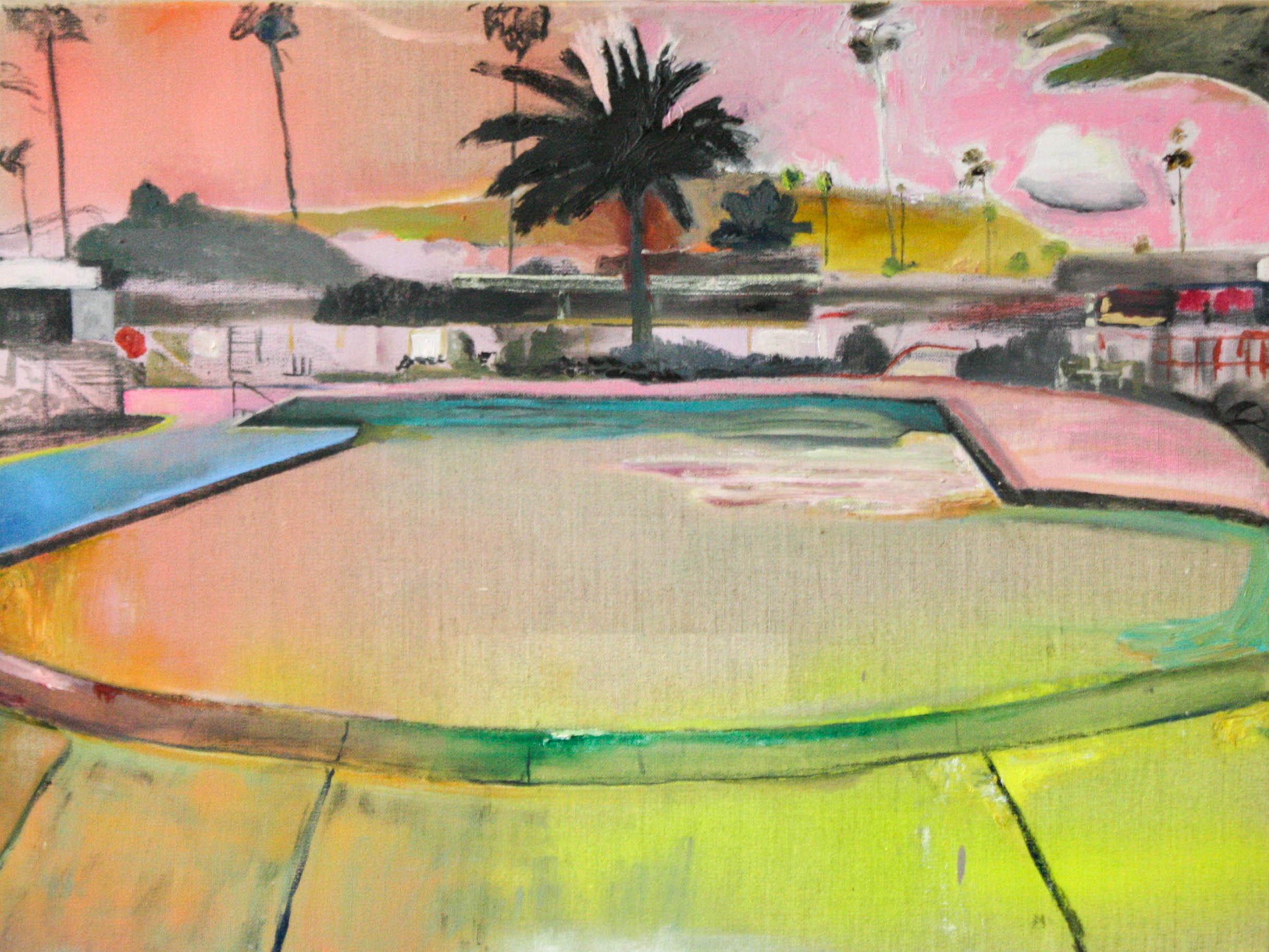 John Paul Kesling Landscape Painting - California- Acrylic Paint, Charcoal, Linen, Oil Crayon, Oil Paint, Spray Paint