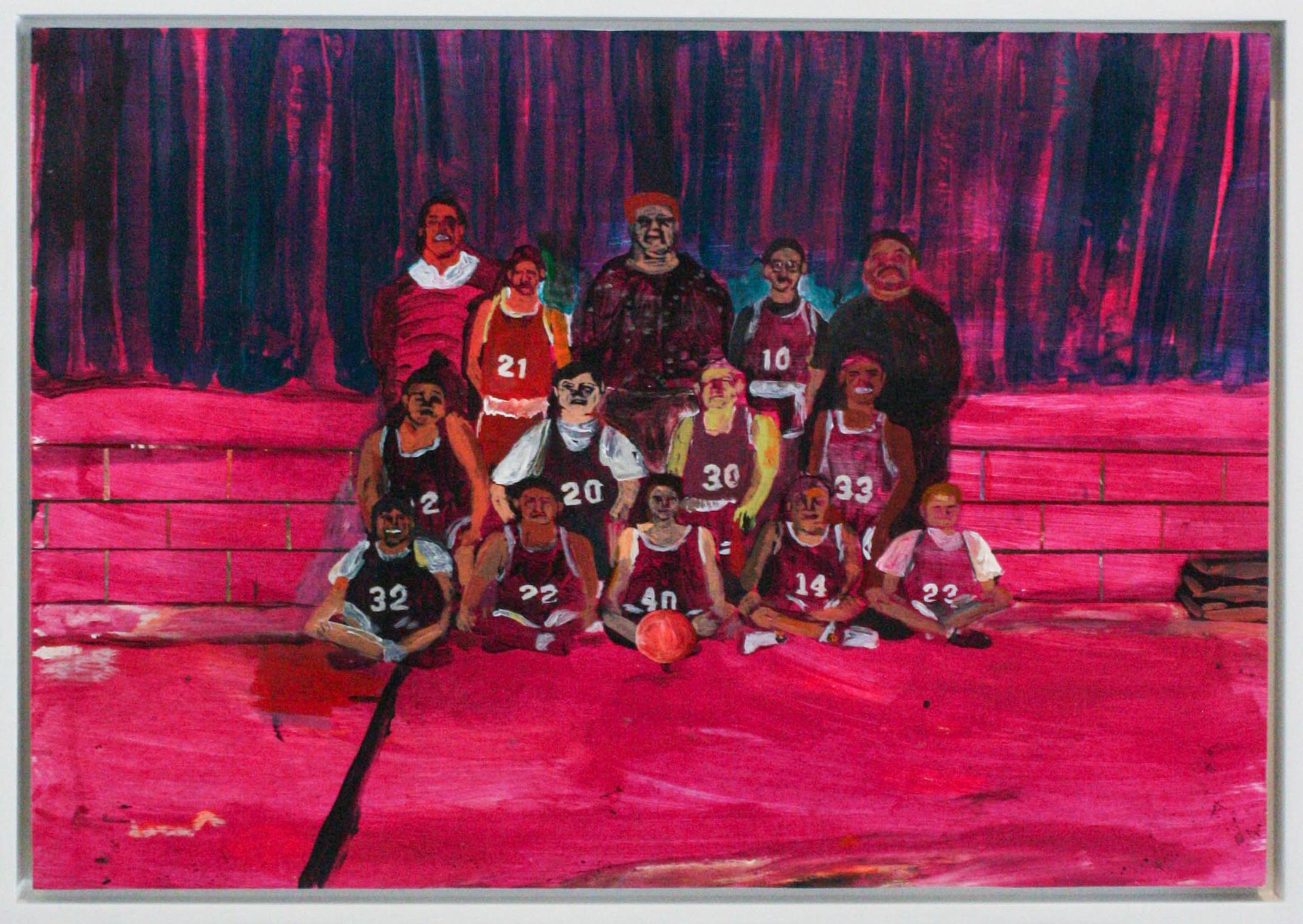 John Paul Kesling Figurative Painting - Crabbe Tigers- Acrylic Paint, Board, Pink, Sports, Figure, Portrait, Basketball