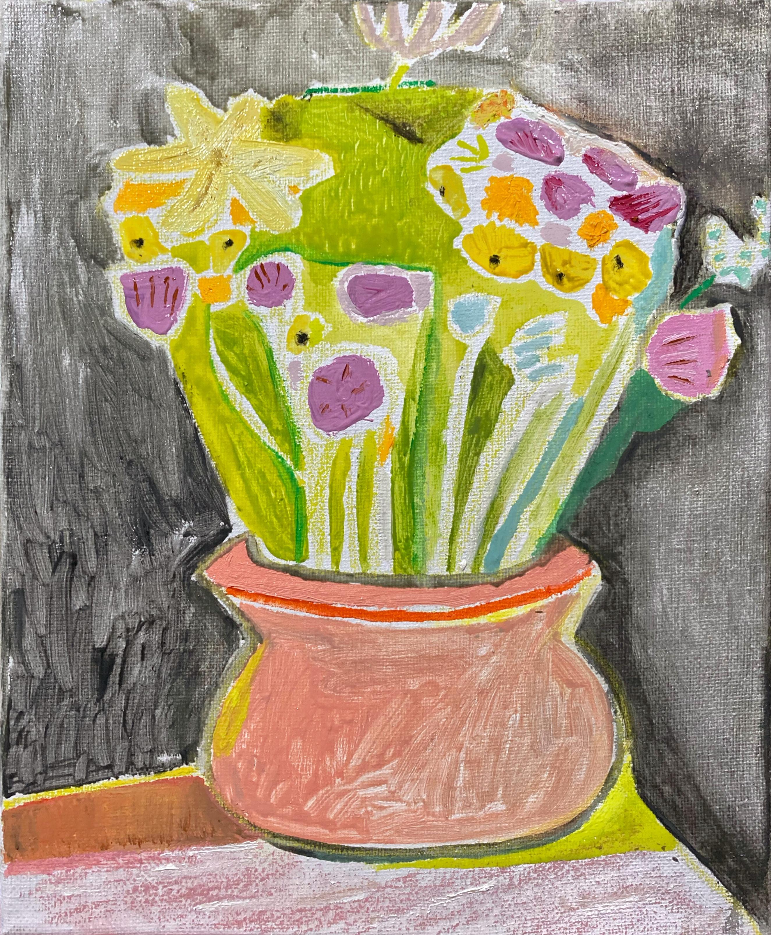 Dear Flowers- Acrylic Paint, Panel, Pastel, Flowers, Abstract, Still Life, Green - Painting by John Paul Kesling