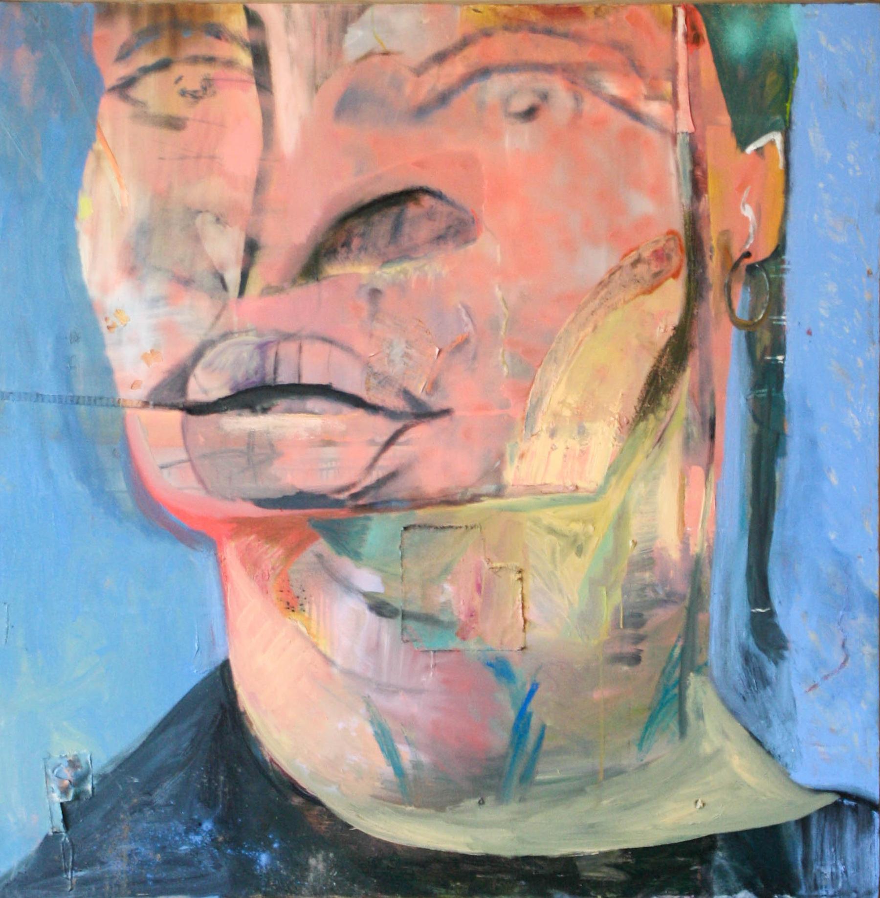 John Paul Kesling Portrait Painting - Feeling- Acrylic, Canvas, Charcoal, Fabric, Oil Crayon, Paint, Pigment, Portrait