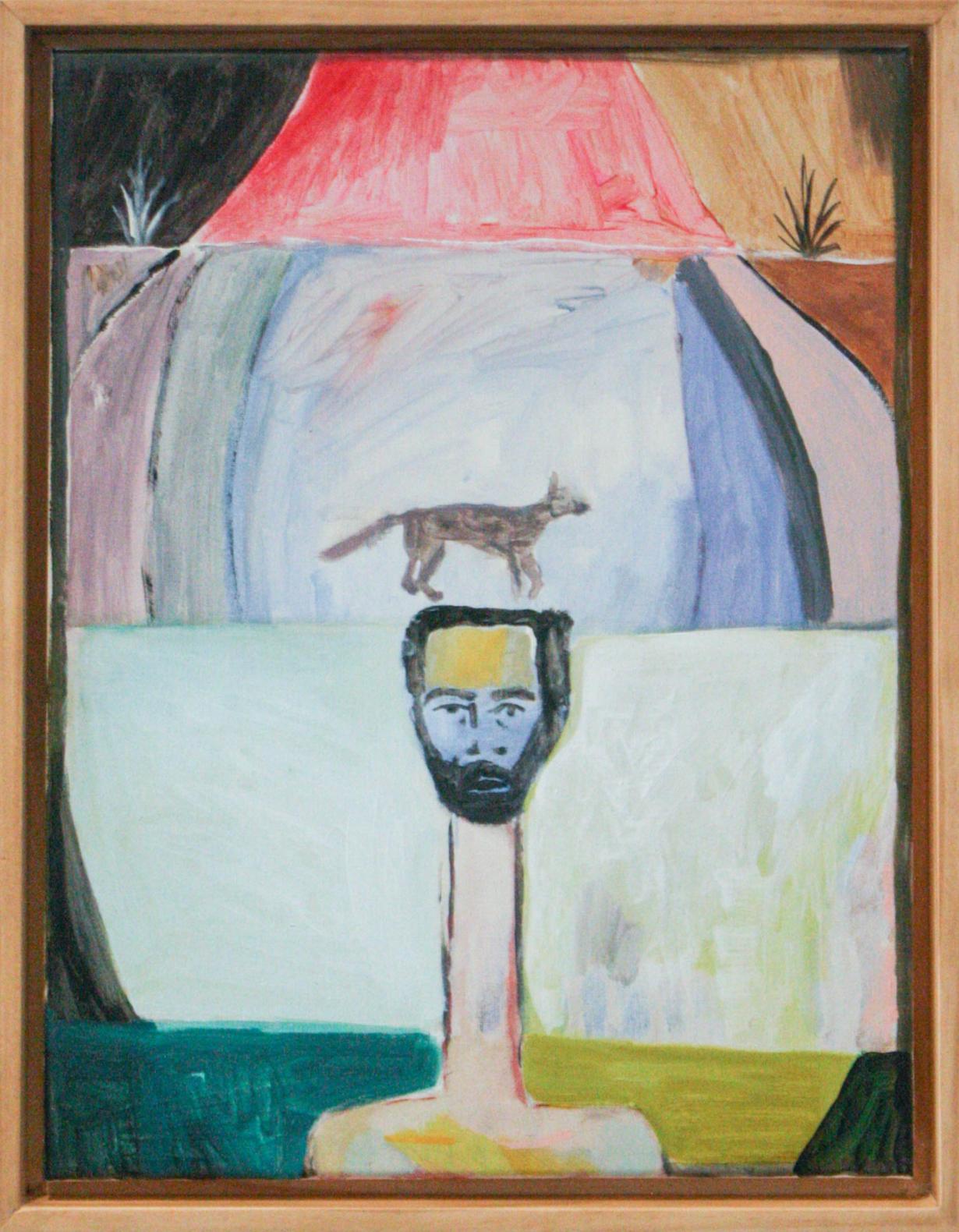 John Paul Kesling Figurative Painting - My Dog Deserves Everything- Acrylic Paint, Canvas, Portrait, Pink, Blue, Green