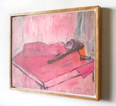 Pony Daddy- Canvas, Charcoal, Oil Paint, Nude Figure, Portrait, Pink, Orange