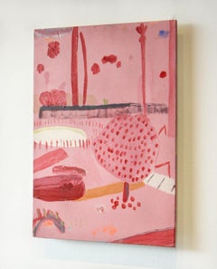 Rancho Mirage 3- Acrylic Paint, House Paint, Wood Panel, Pink, Landscape, Red