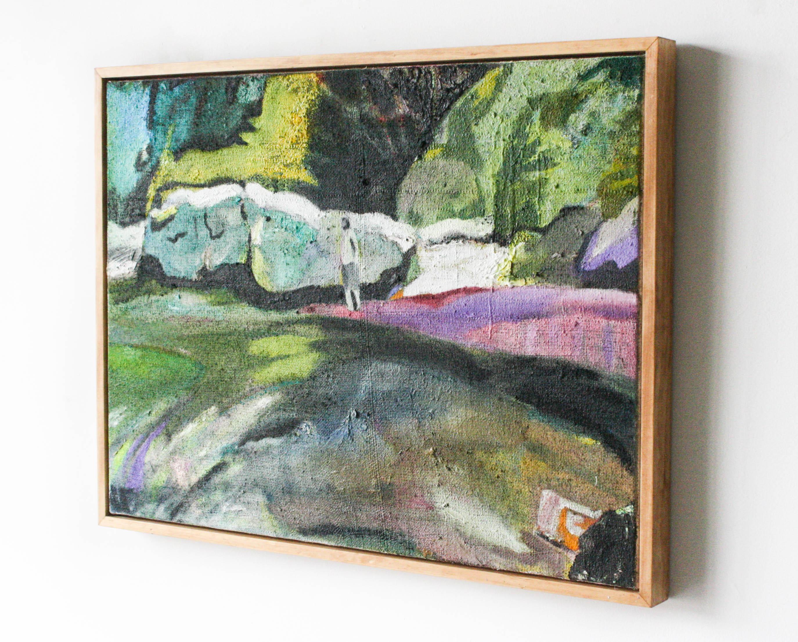 The Swimming Hole- Canvas, Charcoal, Oil Paint, Pink, Blue, Violet, Pink, Green - Painting by John Paul Kesling