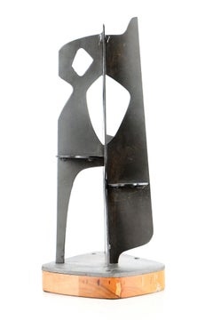 John-Paul Philippe, "Untitled", table top abstract steel sculpture on wood base