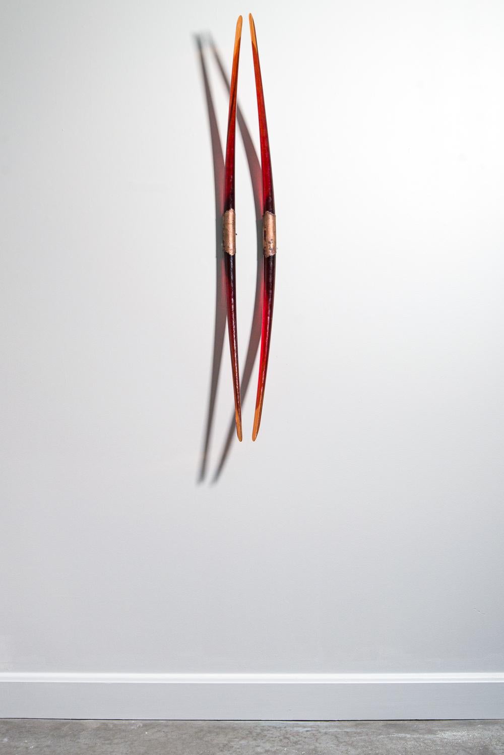 Dual Symmetry - translucent, red, glass, copper, abstract wall sculpture For Sale 2