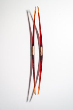 Dual Symmetry - translucent, red, glass, copper, abstract wall sculpture