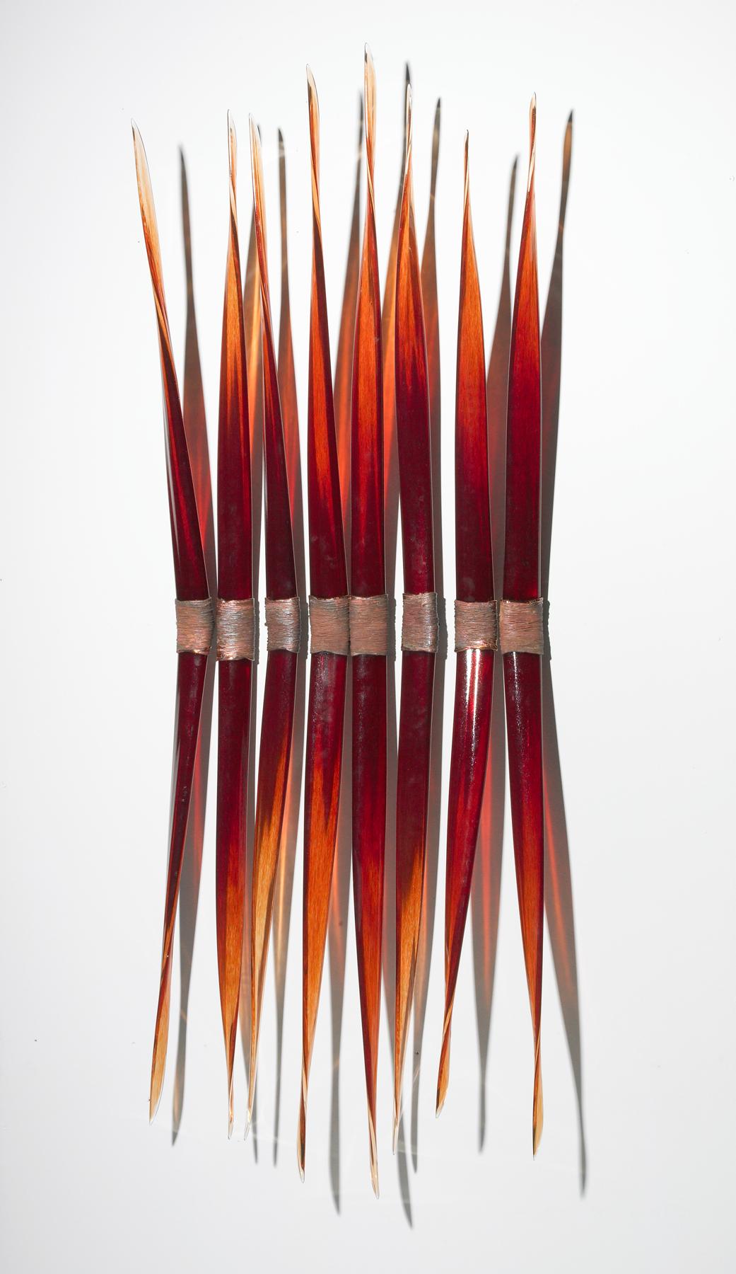 Fire and Water -  red, glass, copper,  translucent, abstract wall sculpture