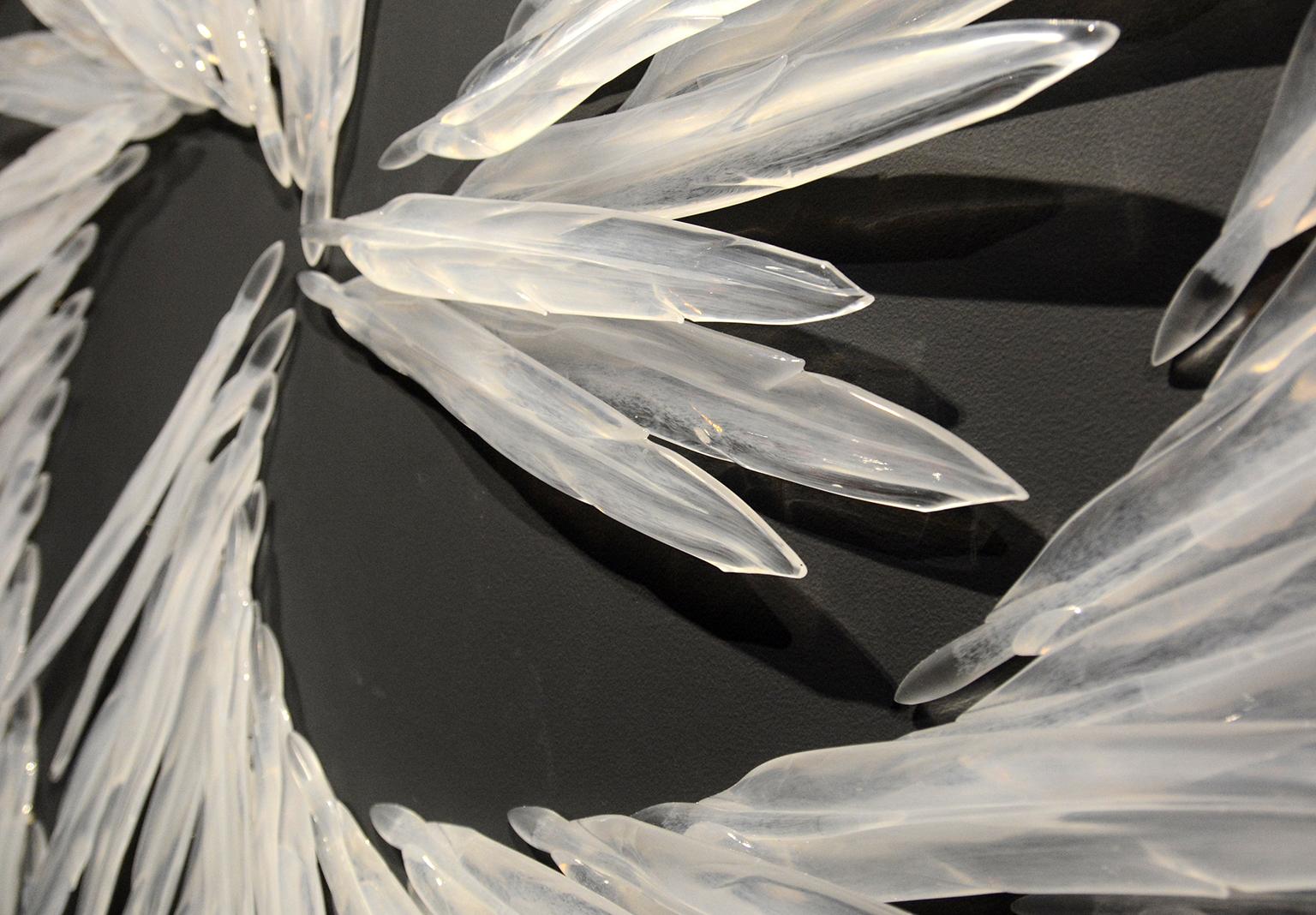 Flying - large, glass, translucent, white, feathers, wall sculpture - Sculpture by John Paul Robinson