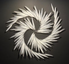 Flying - large, glass, translucent, white, feathers, wall sculpture