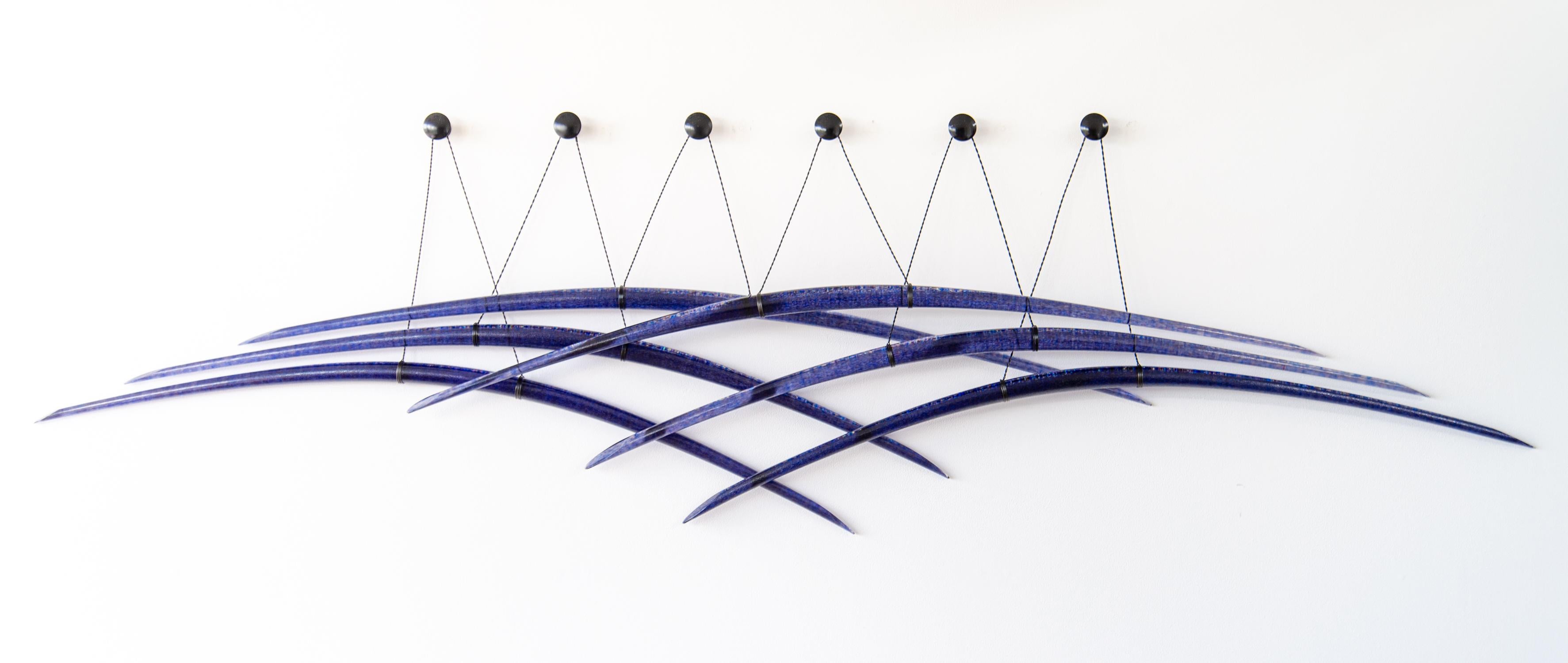 Probability Deep Blue 2 - abstract, curved, glass, suspended wall sculpture - Mixed Media Art by John Paul Robinson
