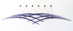 Probability Deep Blue 2 - abstract, curved, glass, suspended wall sculpture
