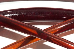 Probability R - red glass, copper, translucent abstract suspended wall sculpture