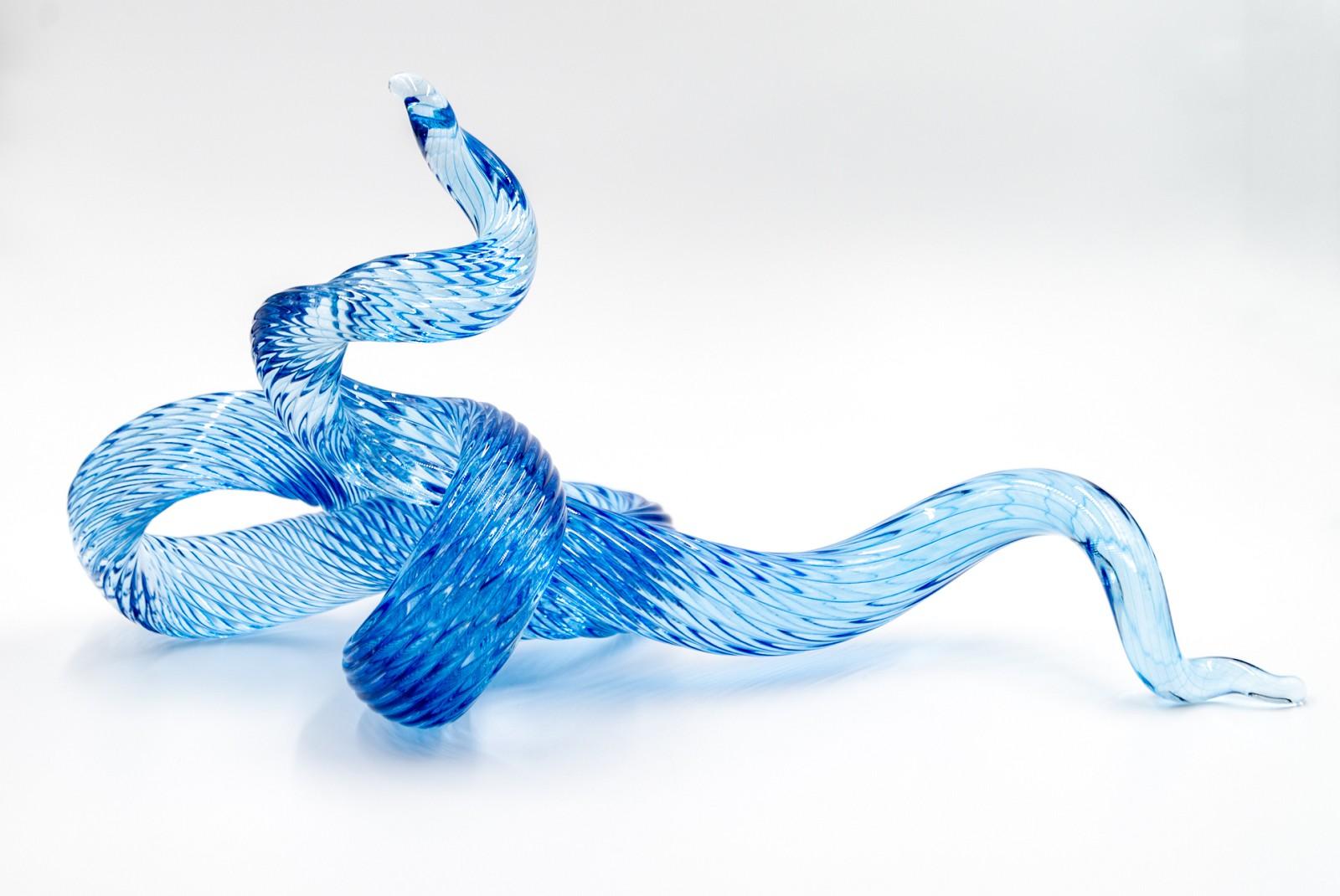 John Paul Robinson Abstract Sculpture - Surf Series H20 7 - translucent, blue, shaped solid glass, table top sculpture