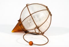 Amber Clock - contemporary, abstract, glass and metal tabletop sculpture