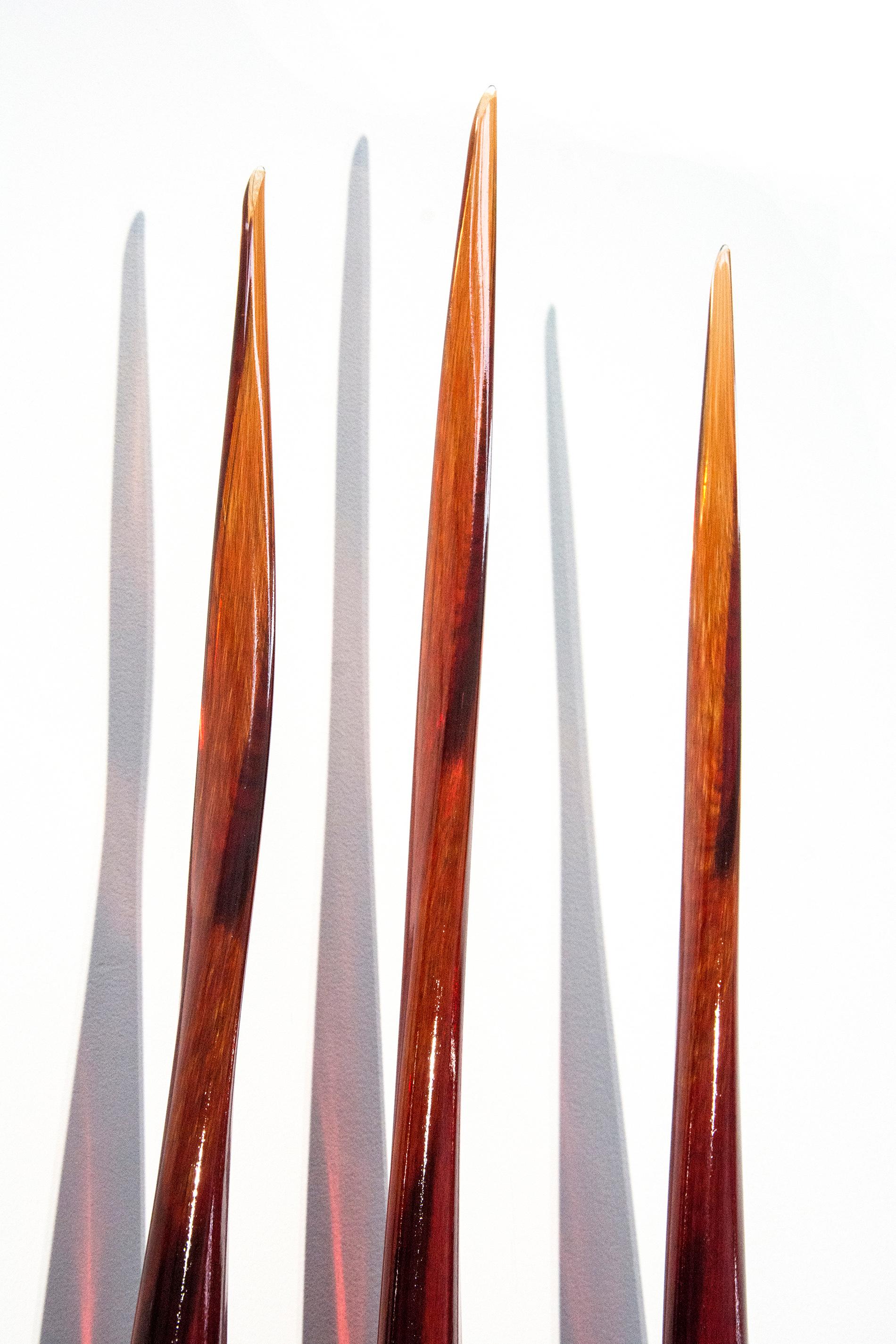 Flame Symmetry - red, glass, copper, translucent, abstract, wall sculpture - Abstract Sculpture by John Paul Robinson