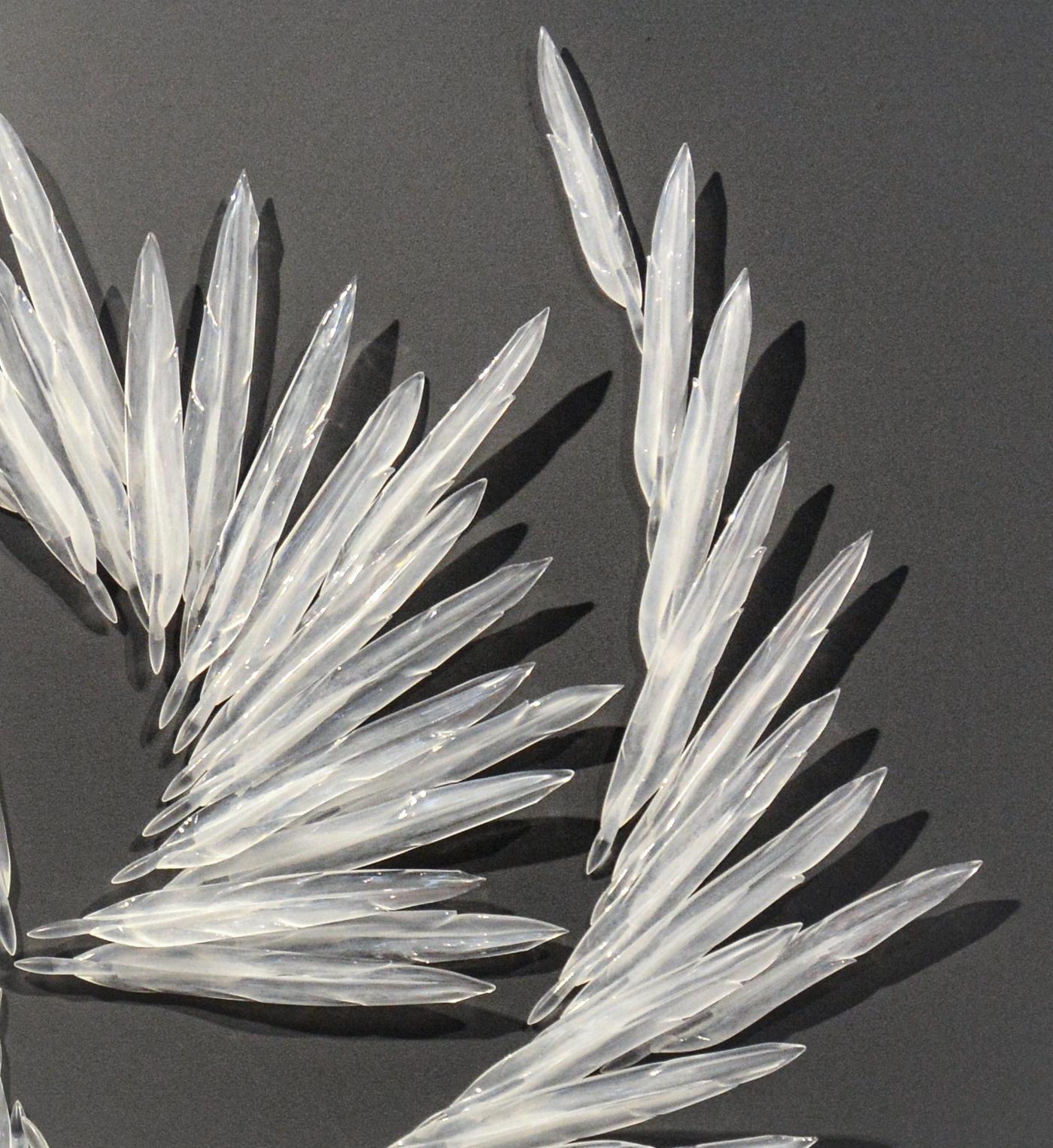 Flying White - large, translucent, feathers, solid glass wall sculpture - Contemporary Sculpture by John Paul Robinson