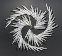 Flying White - large, translucent, feathers, solid glass wall sculpture