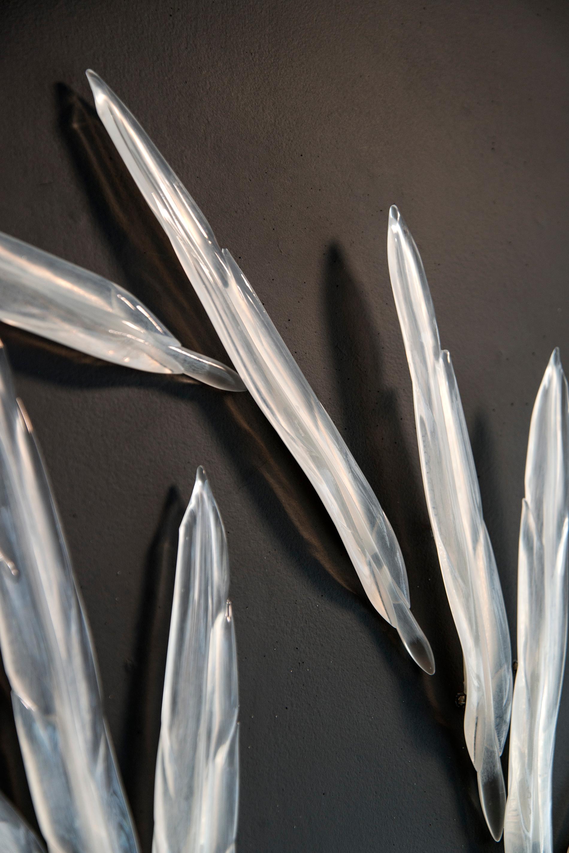 Home - large, translucent, feathers, representational, glass wall sculpture For Sale 5