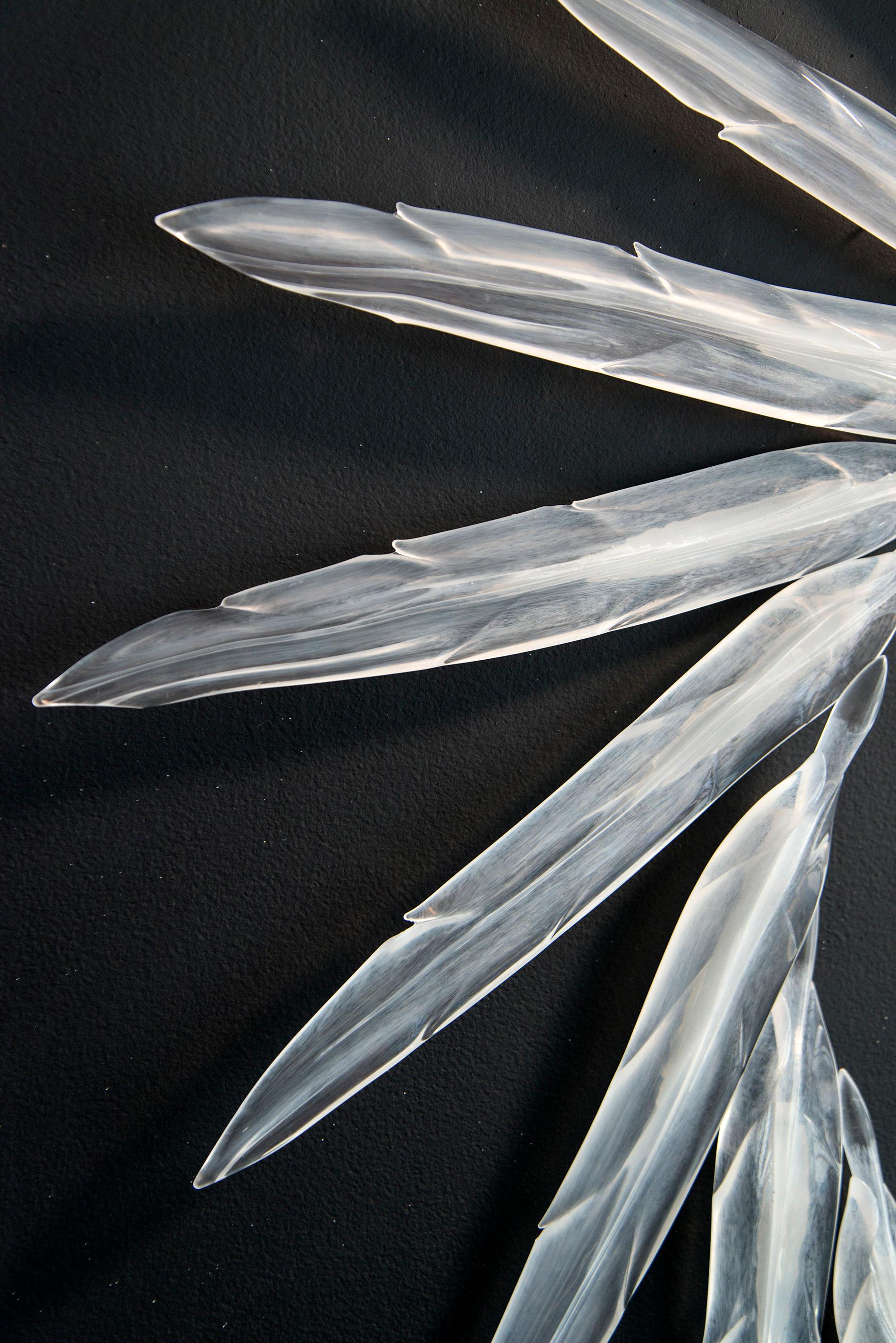 Home - large, translucent, feathers, representational, glass wall sculpture For Sale 4
