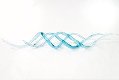Our Beach - translucent, blue, contemporary, abstract, glass tabletop sculpture