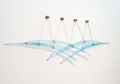 Probability B4 - blue, abstract, contemporary, glass and steel, wall sculpture