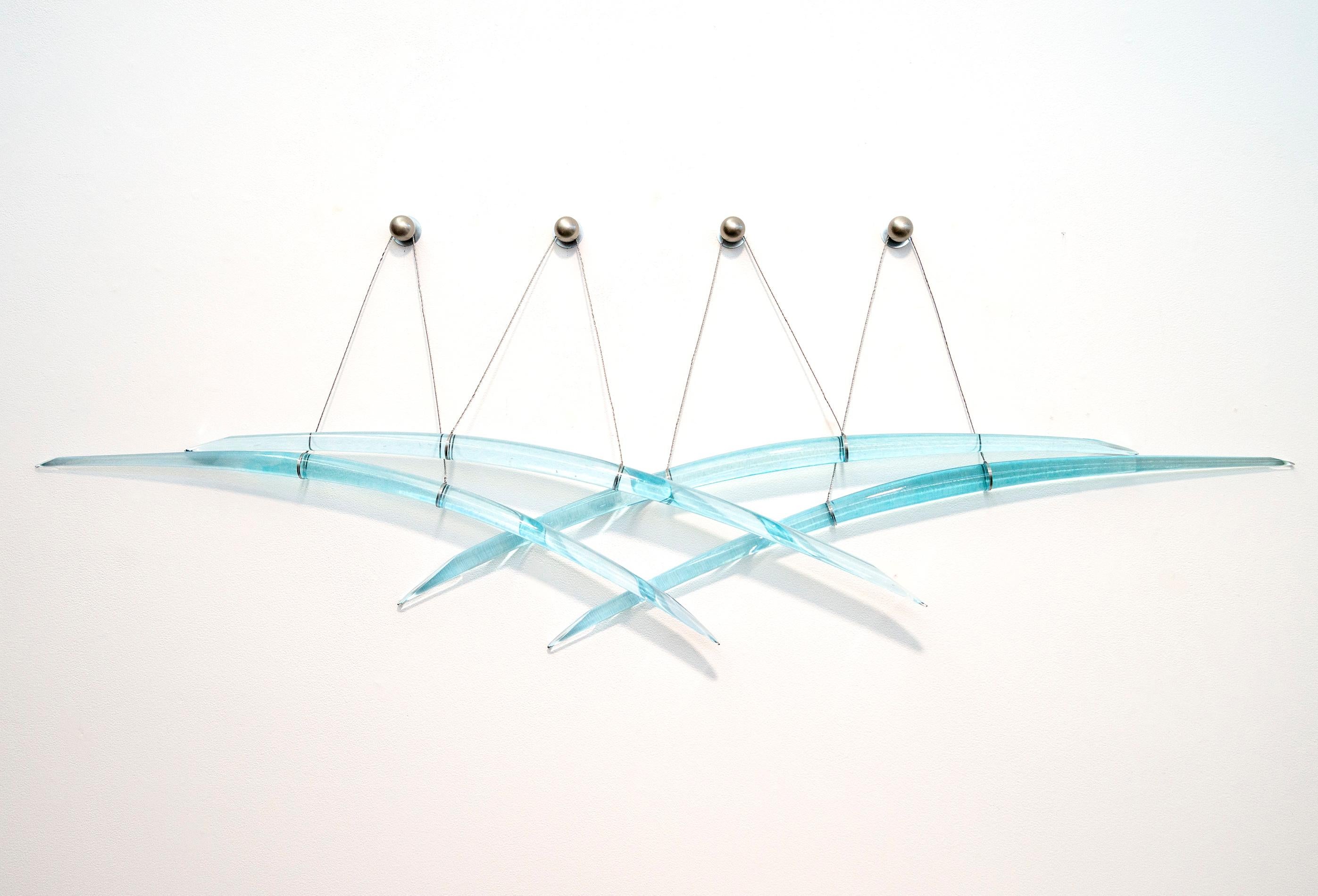 Probability B4 - blue, abstract, contemporary, glass and steel, wall sculpture