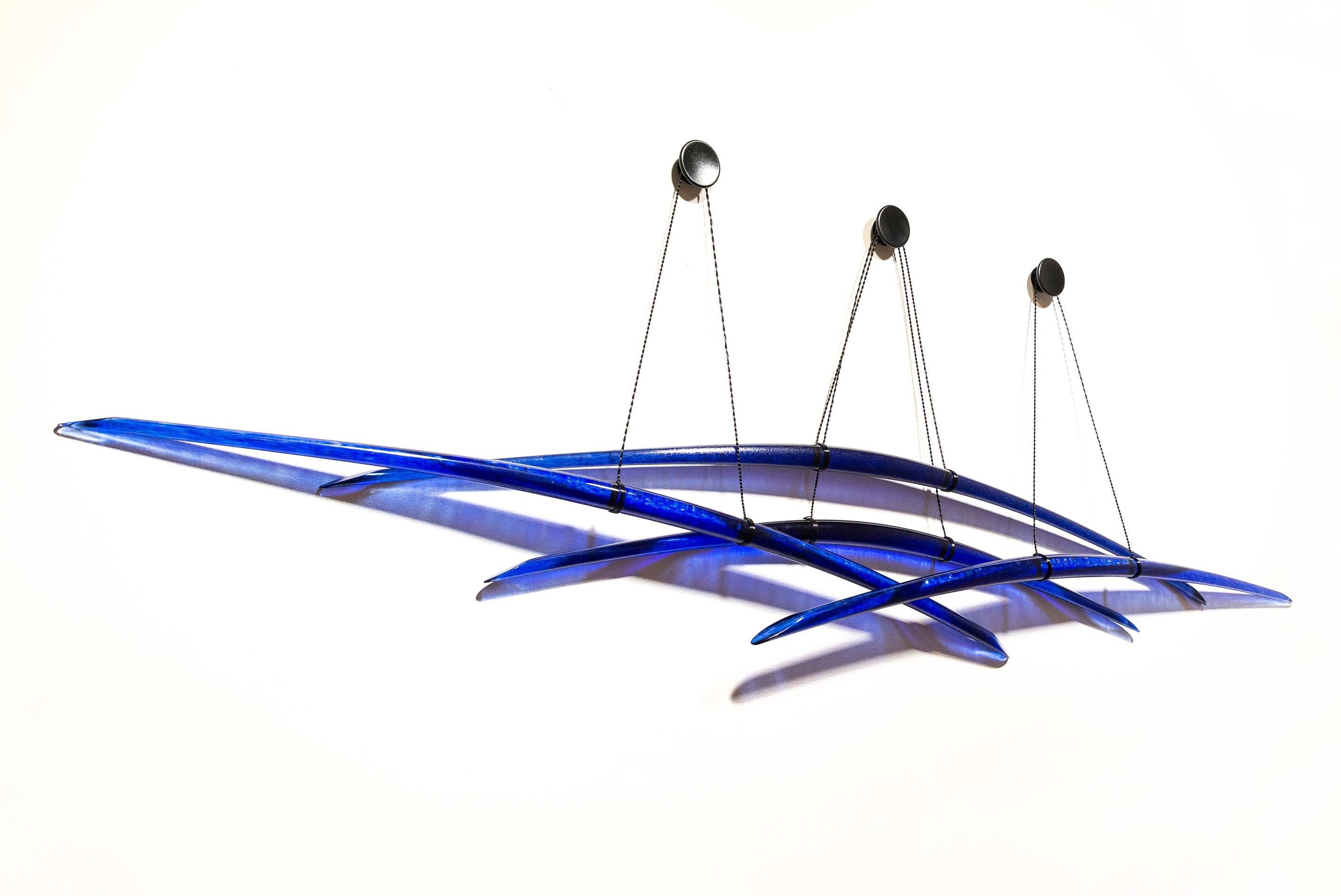 Probability Deep Blue 3 - curved, abstract, glass, elegant wall sculpture - Sculpture by John Paul Robinson