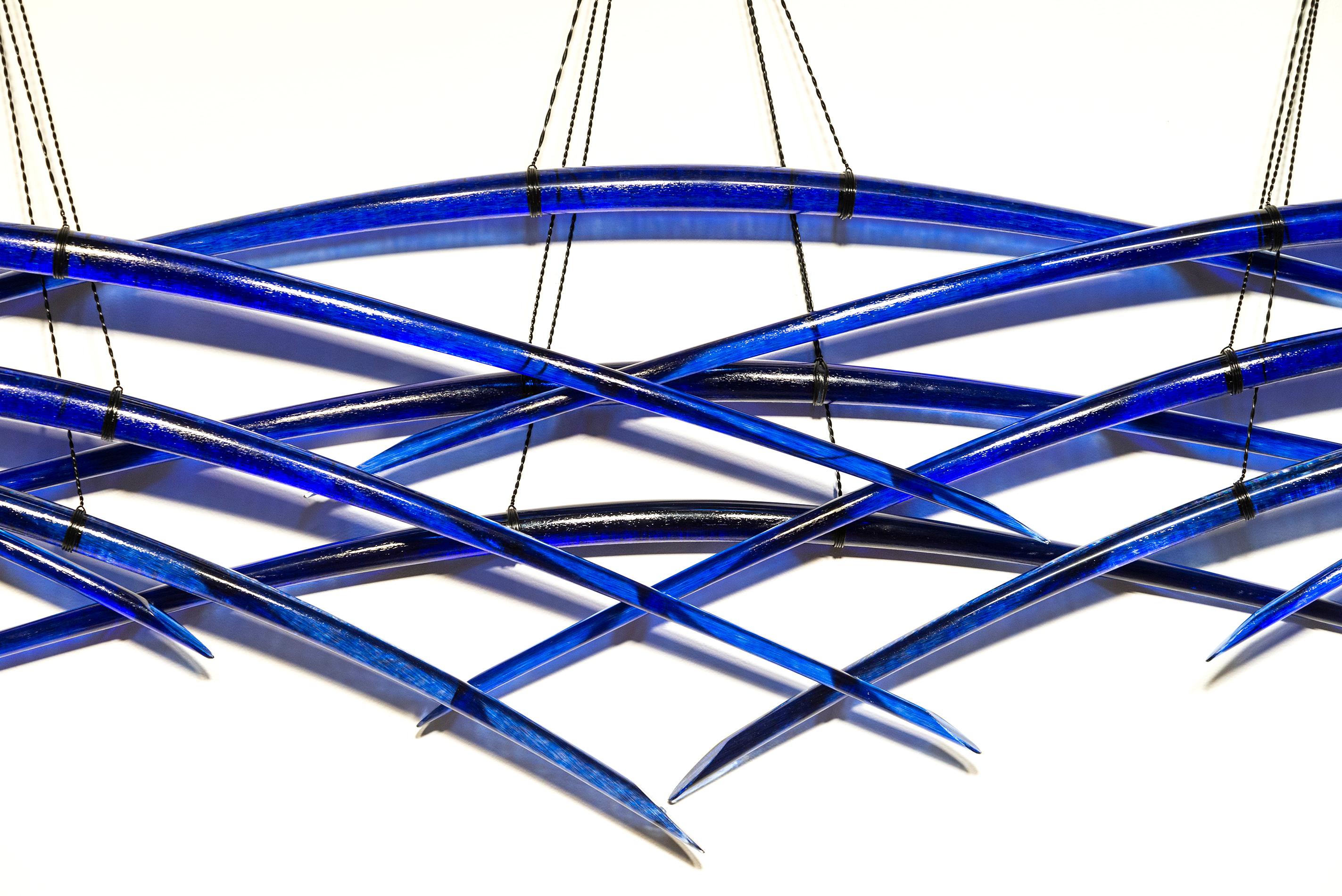 Probability Deep Blue 4 - elegant, curved, abstract, glass, wall sculpture For Sale 8