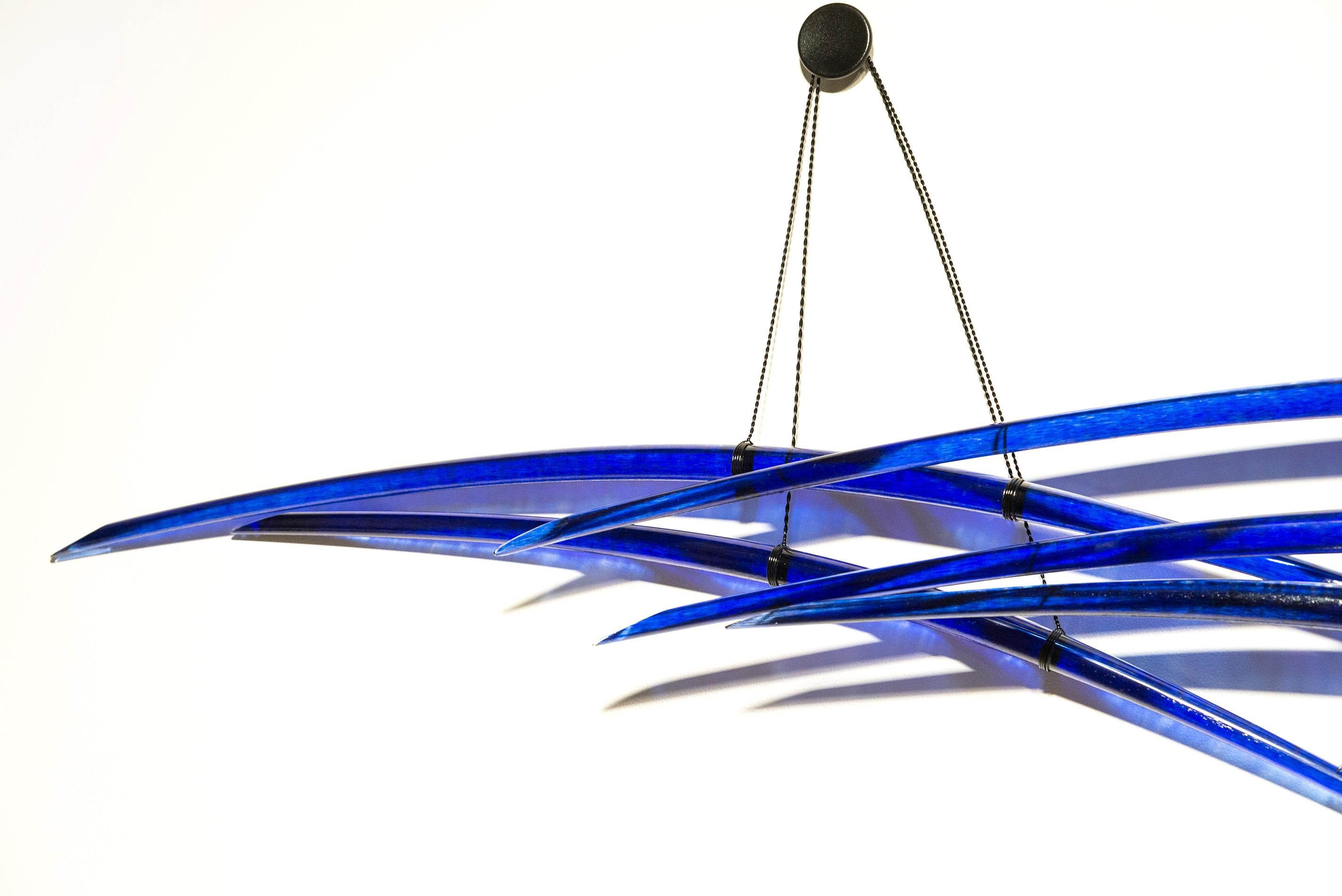 Probability Deep Blue 4 - elegant, curved, abstract, glass, wall sculpture For Sale 9