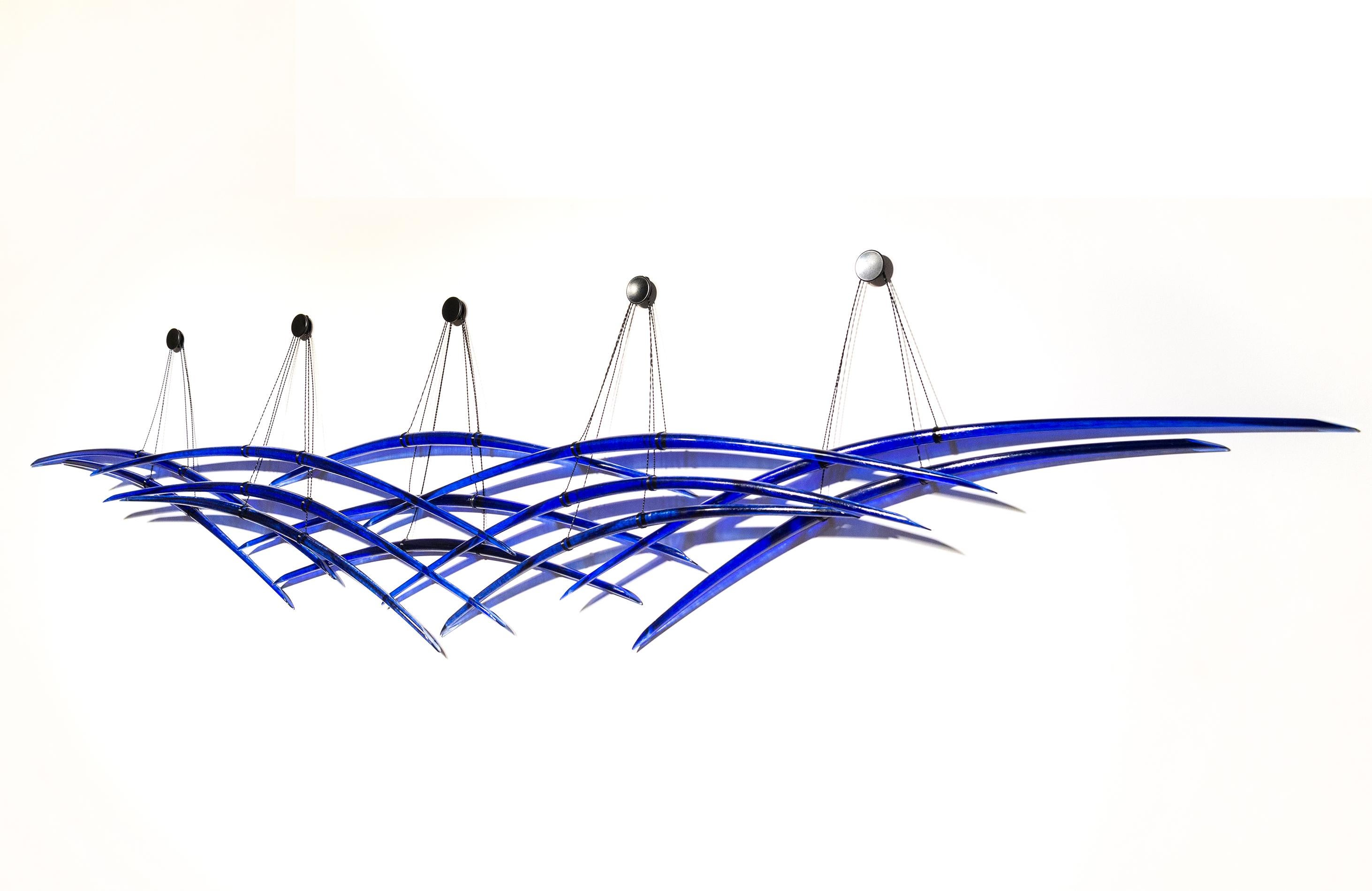 Probability Deep Blue 4 - elegant, curved, abstract, glass, wall sculpture - Sculpture by John Paul Robinson