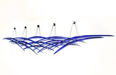 Probability Deep Blue 4 - elegant, curved, abstract, glass, wall sculpture