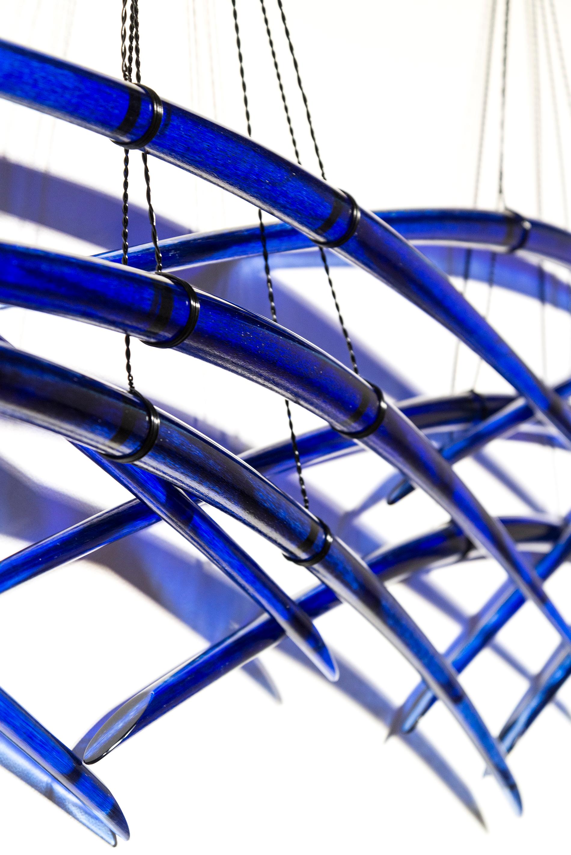 Probability Deep Blue 4 - elegant, curved, abstract, glass, wall sculpture For Sale 1
