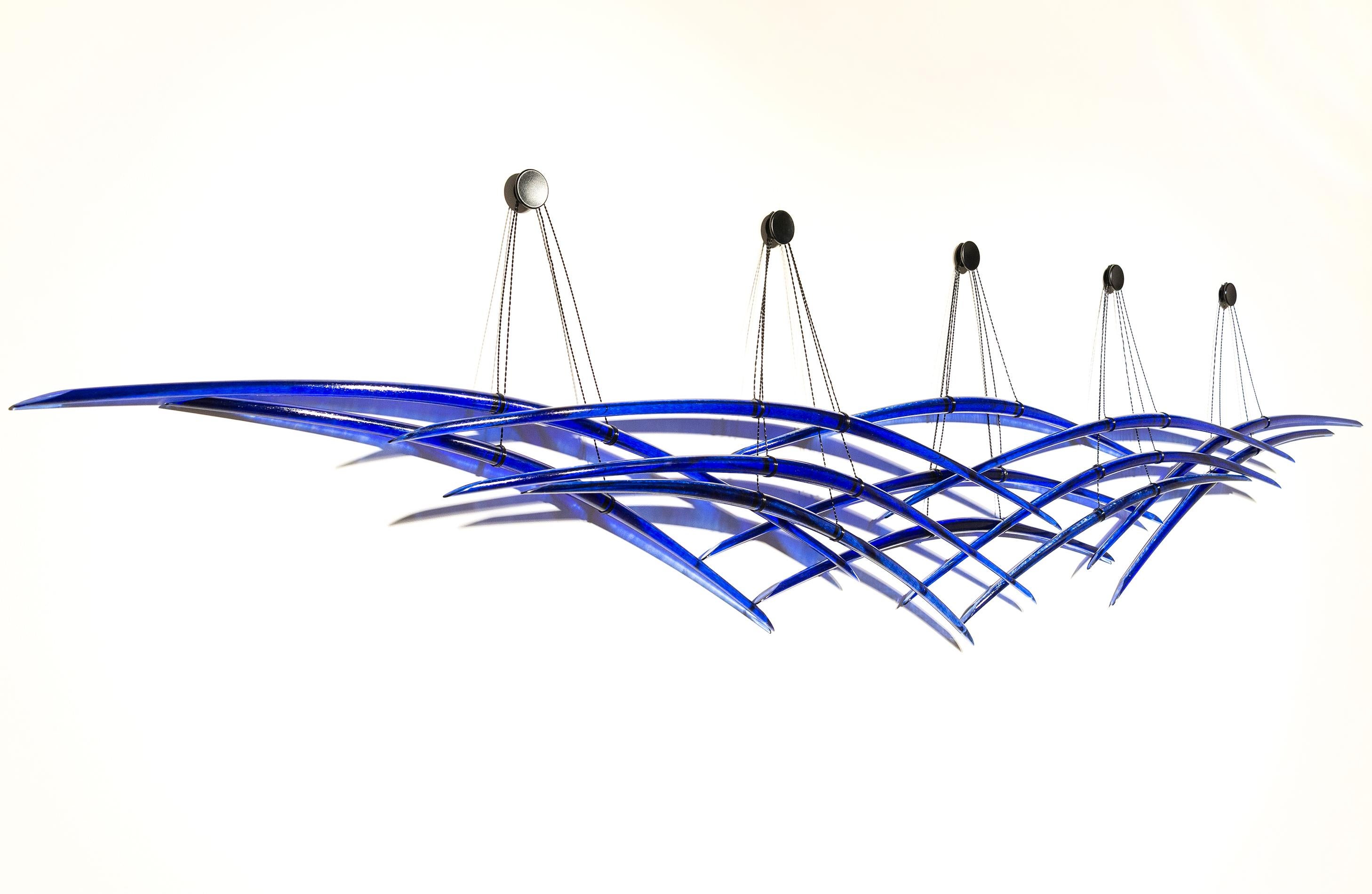 Probability Deep Blue 4 - elegant, curved, abstract, glass, wall sculpture For Sale 3