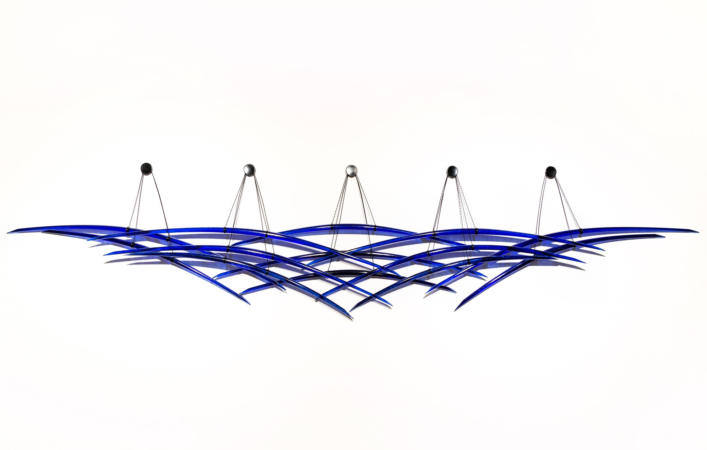 John Paul Robinson Abstract Sculpture - Probability Deep Blue 4 - elegant, curved, abstract, glass, wall sculpture