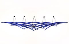 Probability Deep Blue 4 - elegant, curved, abstract, glass, wall sculpture