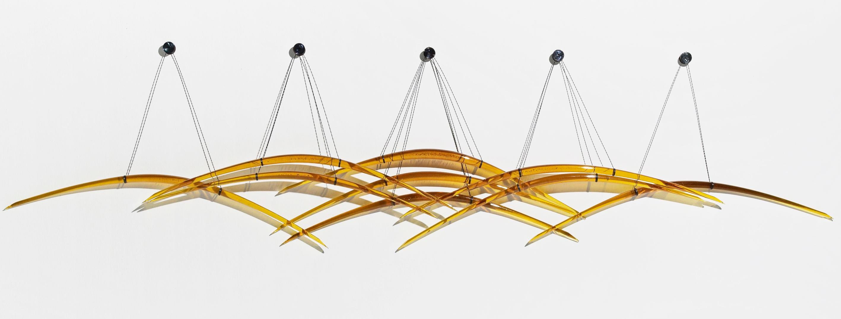 Probability - large, glass, translucent, amber yellow, suspended, wall sculpture - Sculpture by John Paul Robinson
