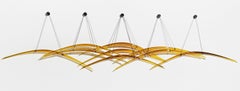 Probability - large, glass, translucent, amber yellow, suspended, wall sculpture