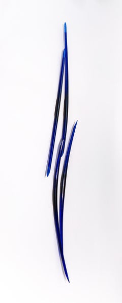 Wave Function Deep Blue - wall sculpture, solid glass