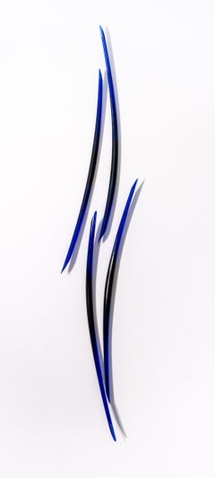 Wave Function Deep Blue - wall sculpture, solid glass