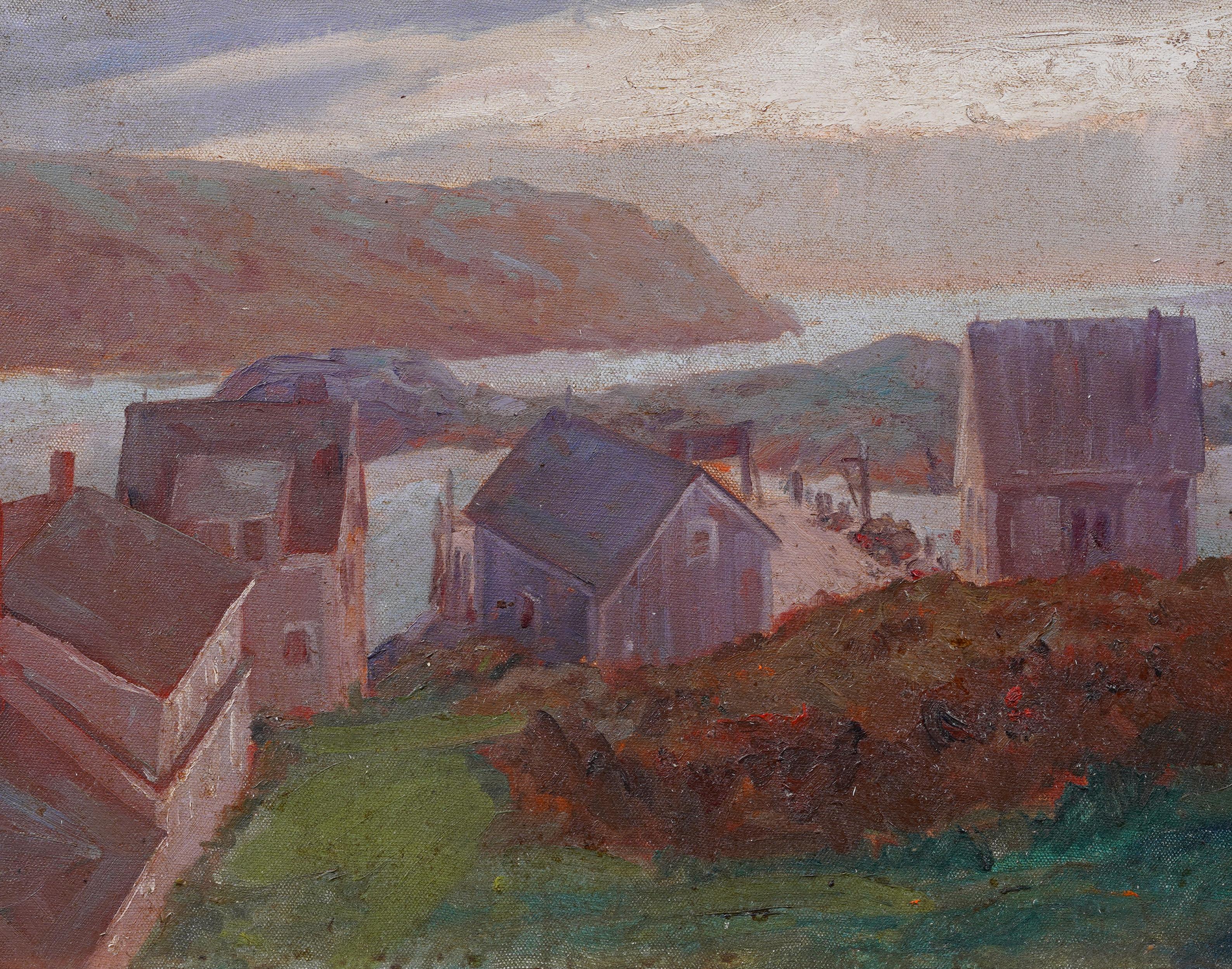 Antique American Impressionist Coastal Maine River Sunset Framed Oil Painting For Sale 1