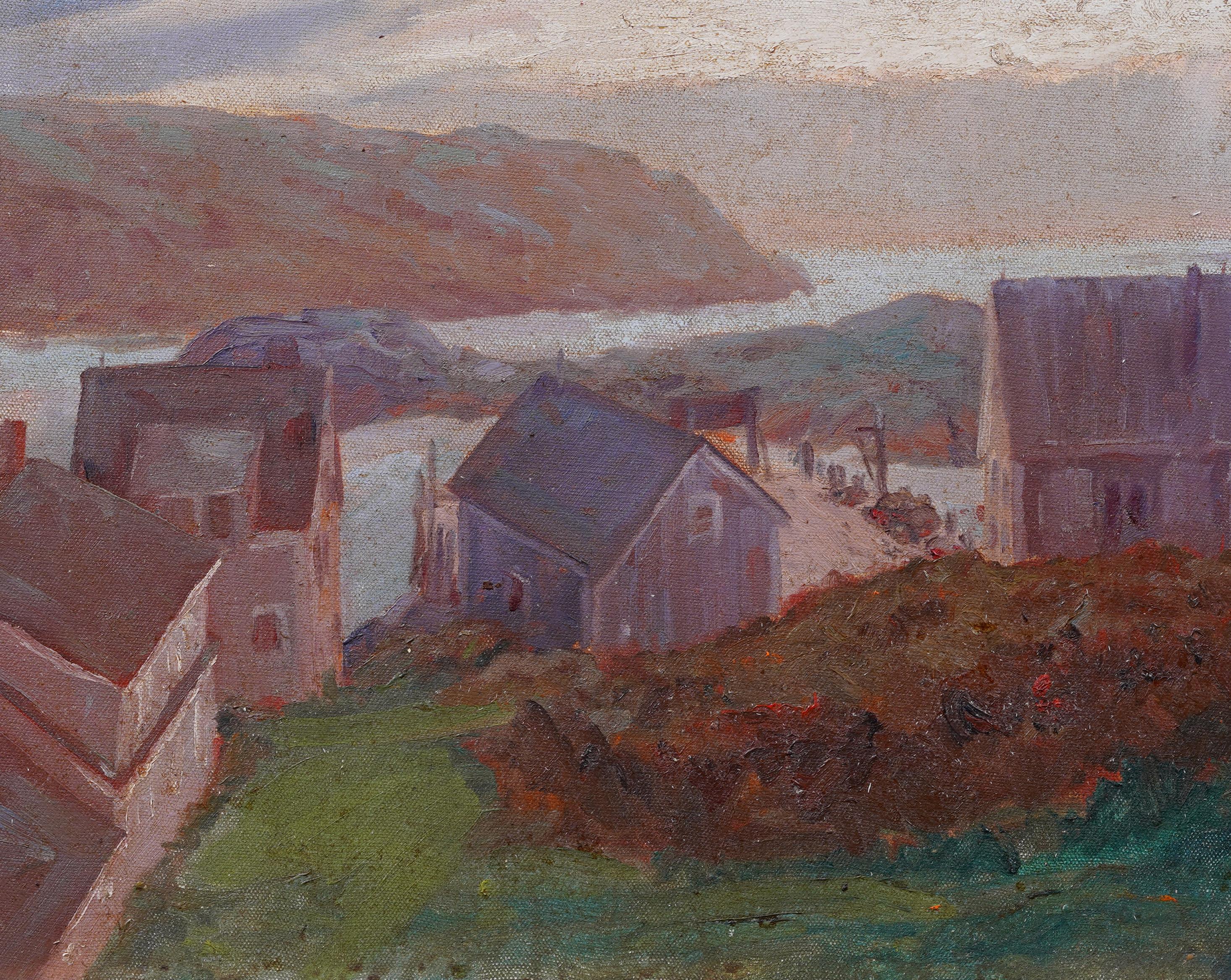 Antique American Impressionist Coastal Maine River Sunset Framed Oil Painting For Sale 2