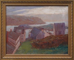 Antique American Impressionist Coastal Maine River Sunset Framed Oil Painting